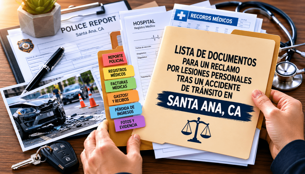 Lista de Documentos para un Reclamo por Lesiones Personales Tras un Accidente de Tránsito en Santa Ana, CA 1 lista de documentos para un reclamo por lesiones personales tras un accidente de tránsito en Santa Ana