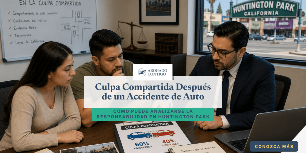 Culpa compartida después de un accidente de auto en Huntington Park con dos vehículos involucrados en una colisión en una intersección urbana