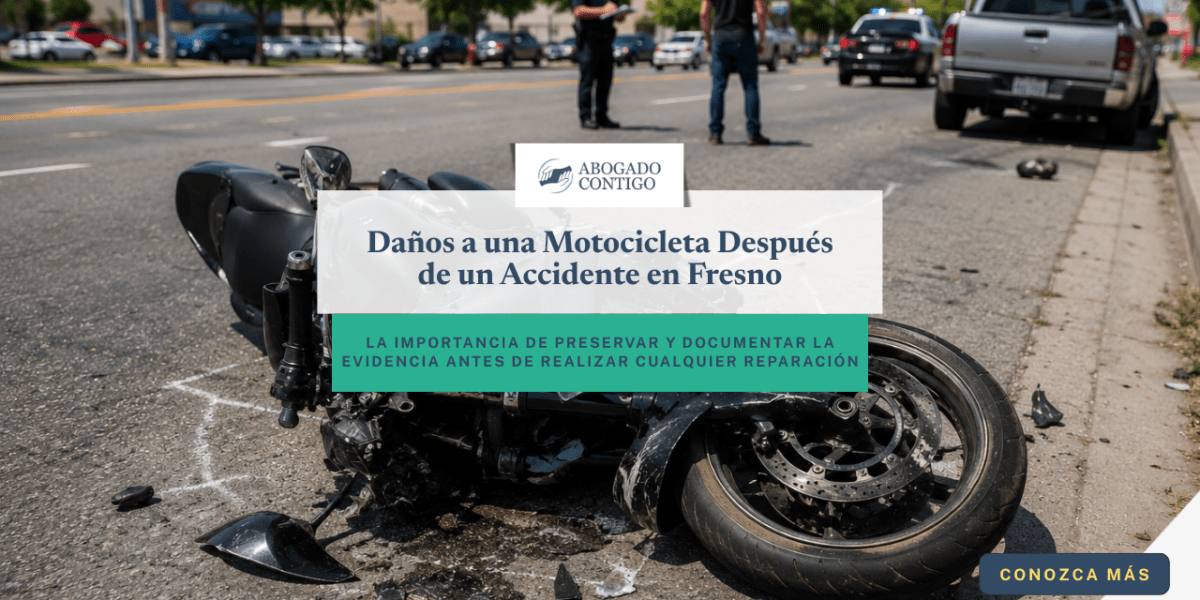 daños a una motocicleta después de un accidente en Fresno