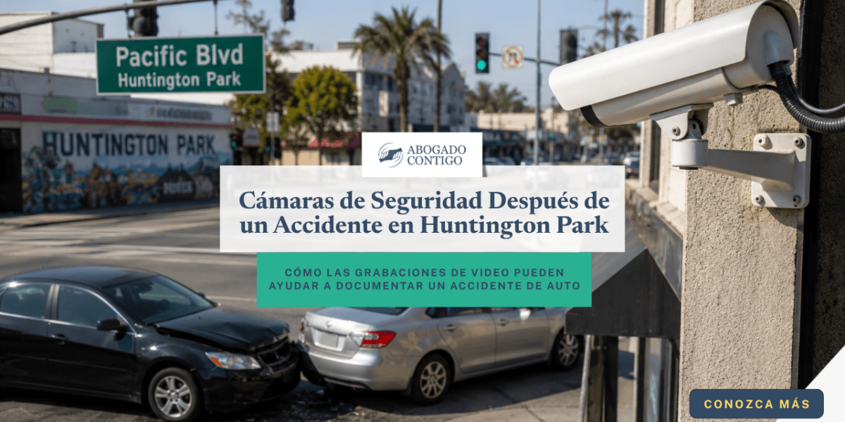 Cámaras de seguridad después de un accidente en Huntington Park mostrando una intersección con vehículos y sistemas de videovigilancia captando la escena