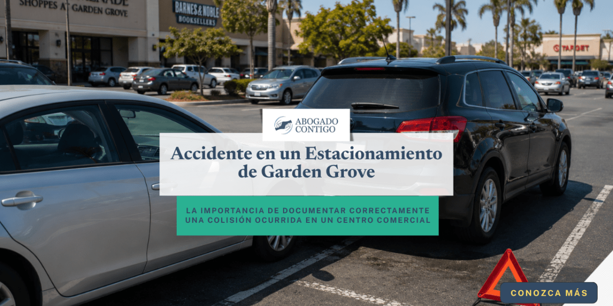 Accidente en un estacionamiento de Garden Grove con vehículos involucrados, espacios de estacionamiento y evidencia documentada después de la colisión
