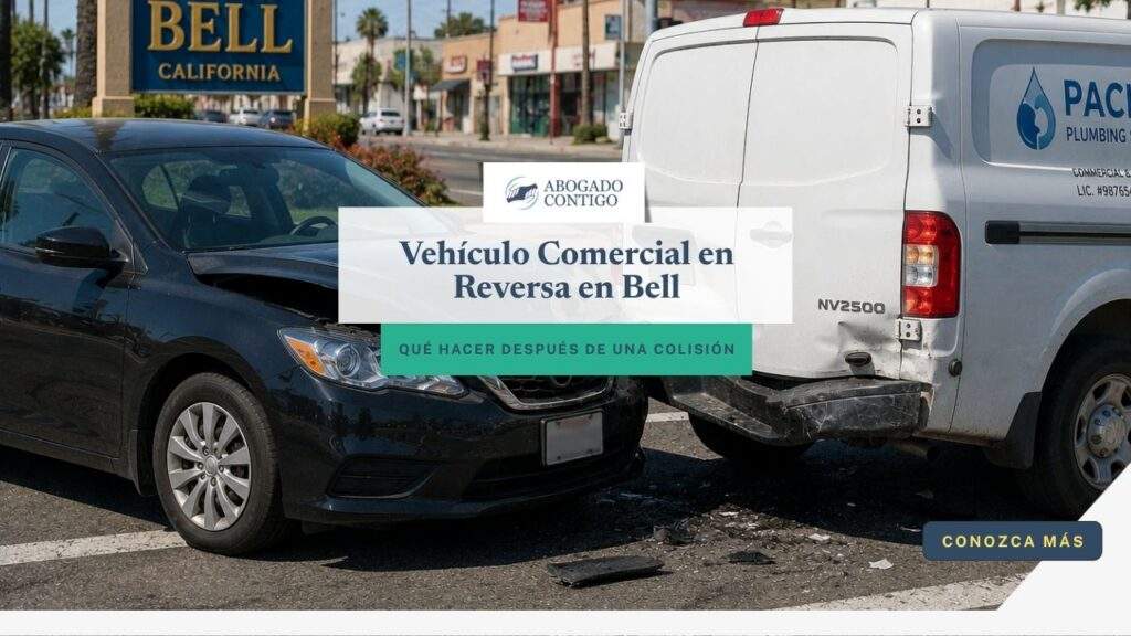 Vehículo comercial en reversa después de un accidente en Bell