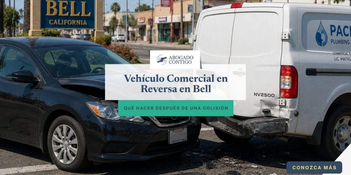 Vehículo comercial en reversa después de un accidente en Bell