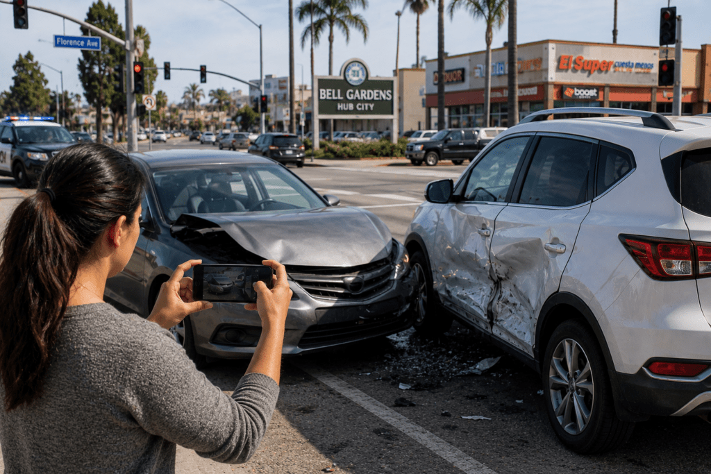 Fotografías del vehículo después de un accidente en Bell Gardens