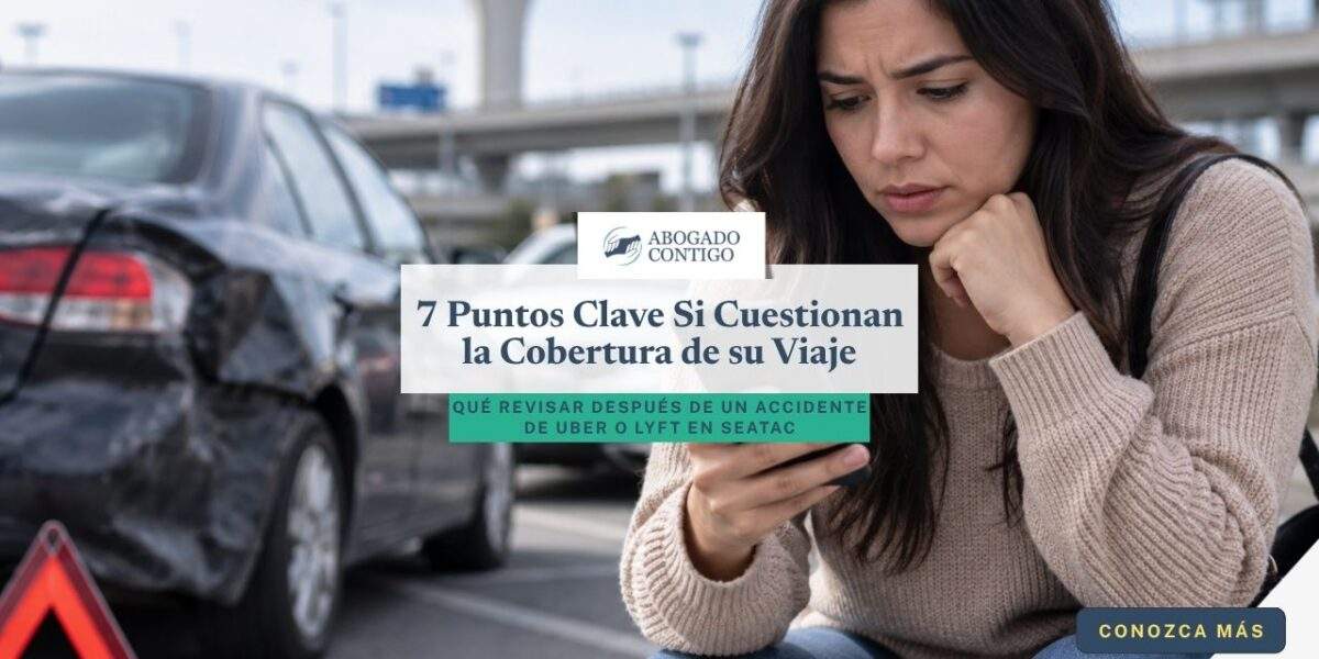 Pasajera revisando información sobre la cobertura de rideshare en SeaTac después de un accidente